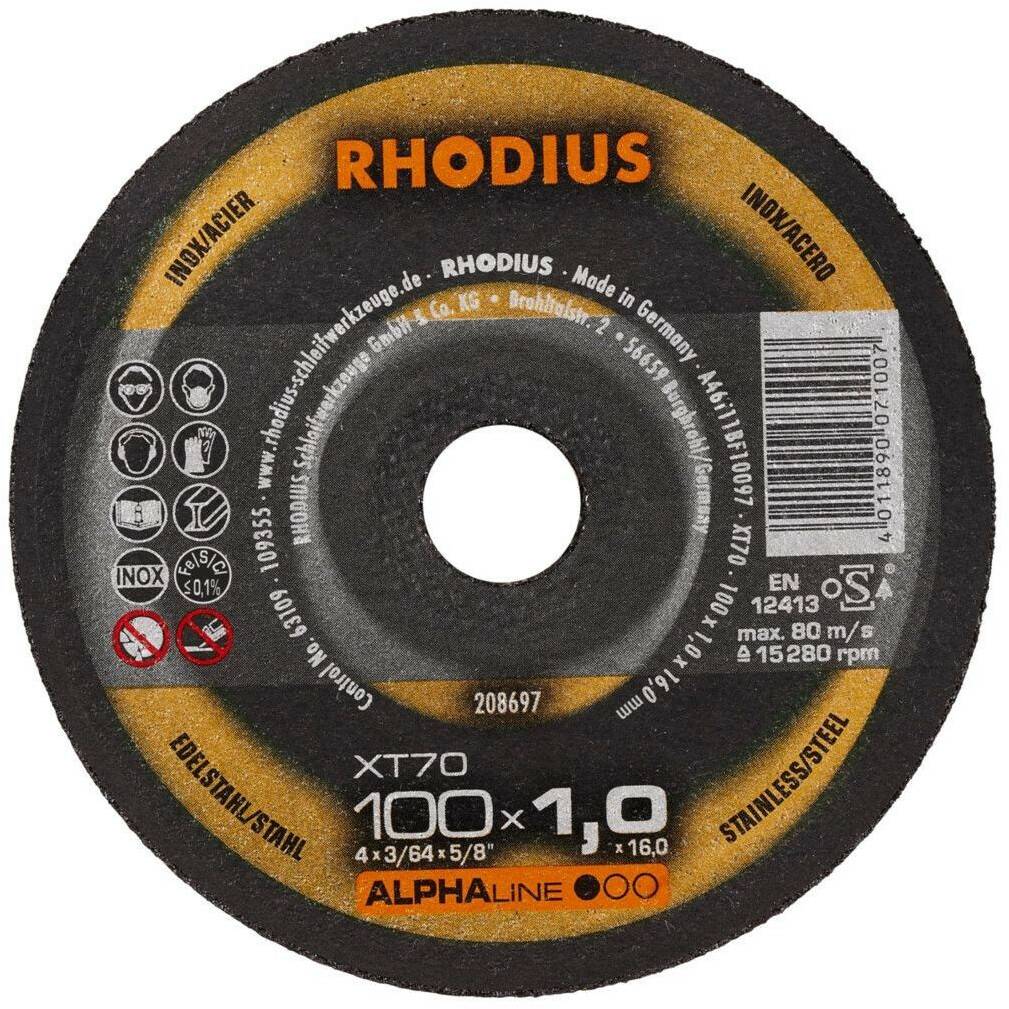 RHODIUS ALPHAline x T70 Extra thin 100 x 1,0 x 16,00 mm piece 50 Disques à tronçonner