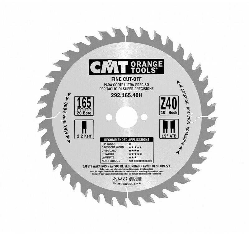 Accessoires pour scies CMT Orange Tools ATB HW 165 x 1,6/2,2 x 20 mm Z40 15° (292.165.40H)