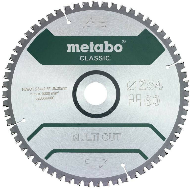 Accessoires pour scies Metabo multi cut - classic 254 x 30 x 2,6 mm 5°neg Z60 (628666000)