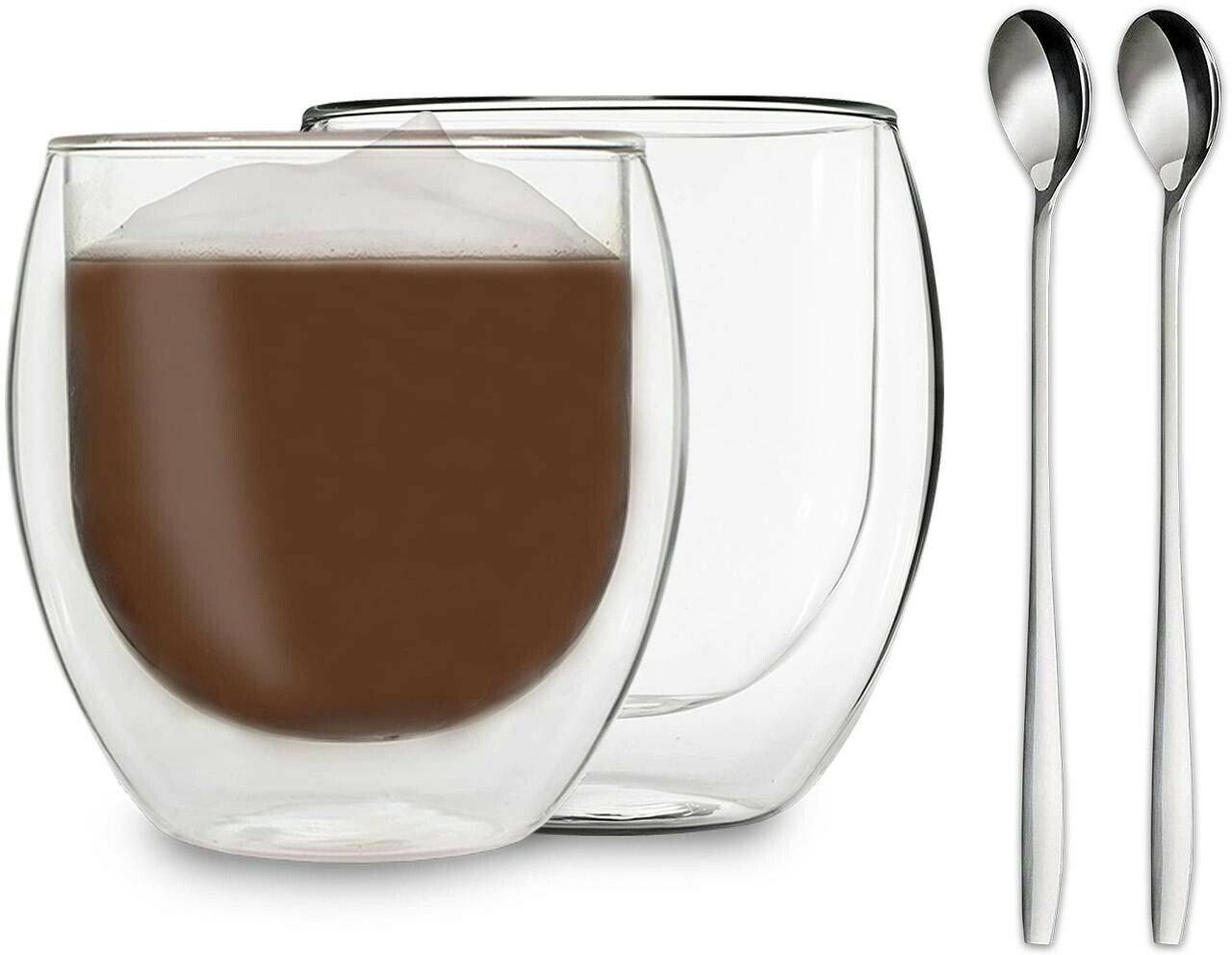 Feelino DUOS double-walled glass 80 ml thermal function including stainless steel spoon Verres à café & à thé