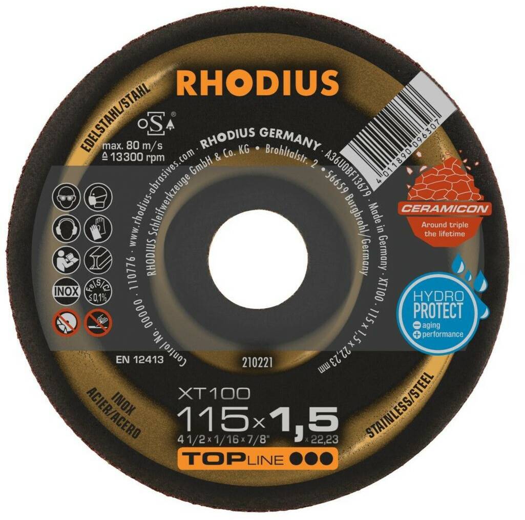 RHODIUS TOPline x T100 Extendend Extra thin 115 x 1,5 x 22,23 mm piece 25 Disques à tronçonner