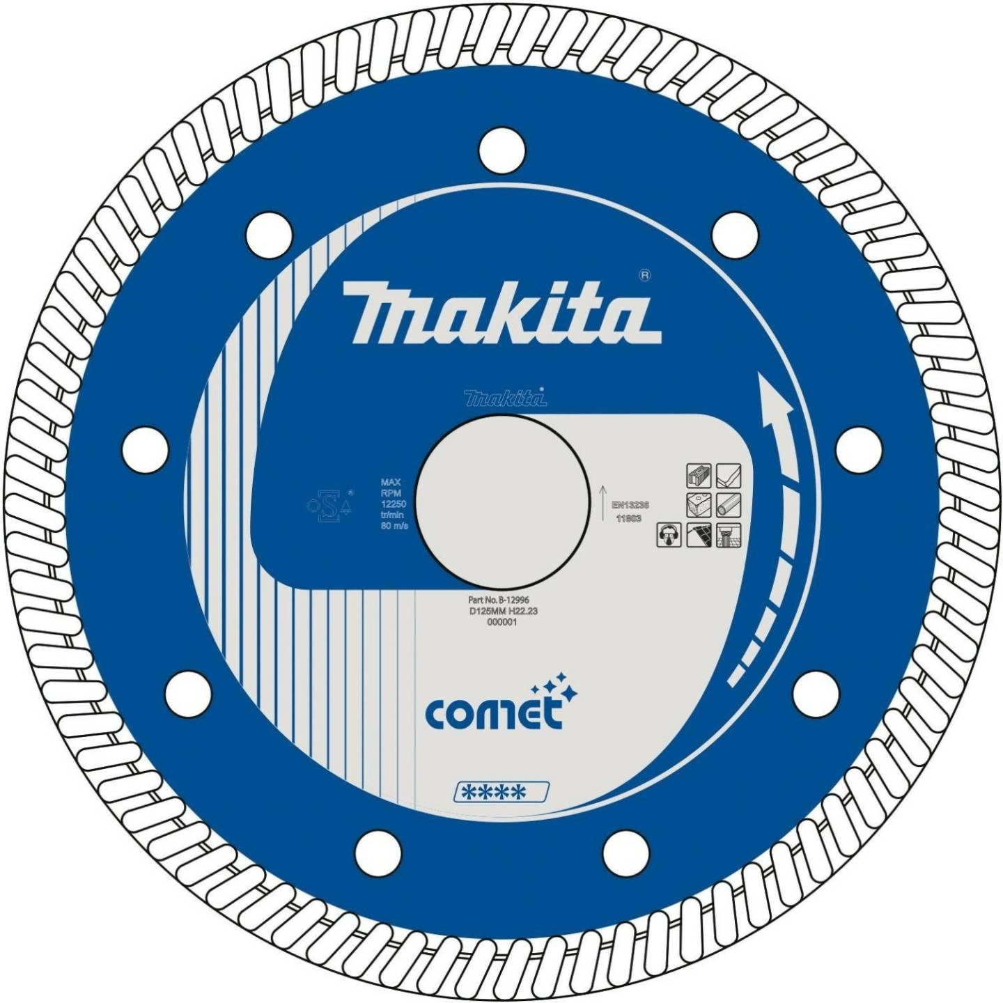 Makita Disque diamant Comet Turbo à jante continue crenelée pour matériaux durs Ø125 mm B-12996 Disques à tronçonner