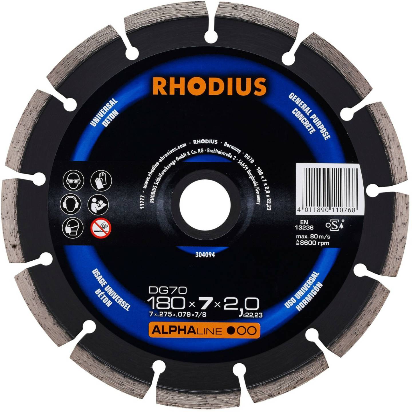 RHODIUS DG70 180 mm (304094) Disques à tronçonner