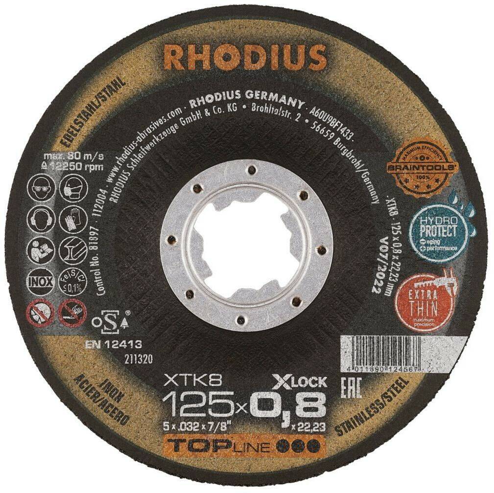 RHODIUS TOPline x T8 E x ACT X-Lock Extra thin 115 x 0,8 x 22,23 mm piece 25 Disques à tronçonner