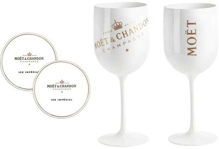 Verres à champagne Moët & Chandon Original acrylic champagne glasses Ice Imperial White including coasters