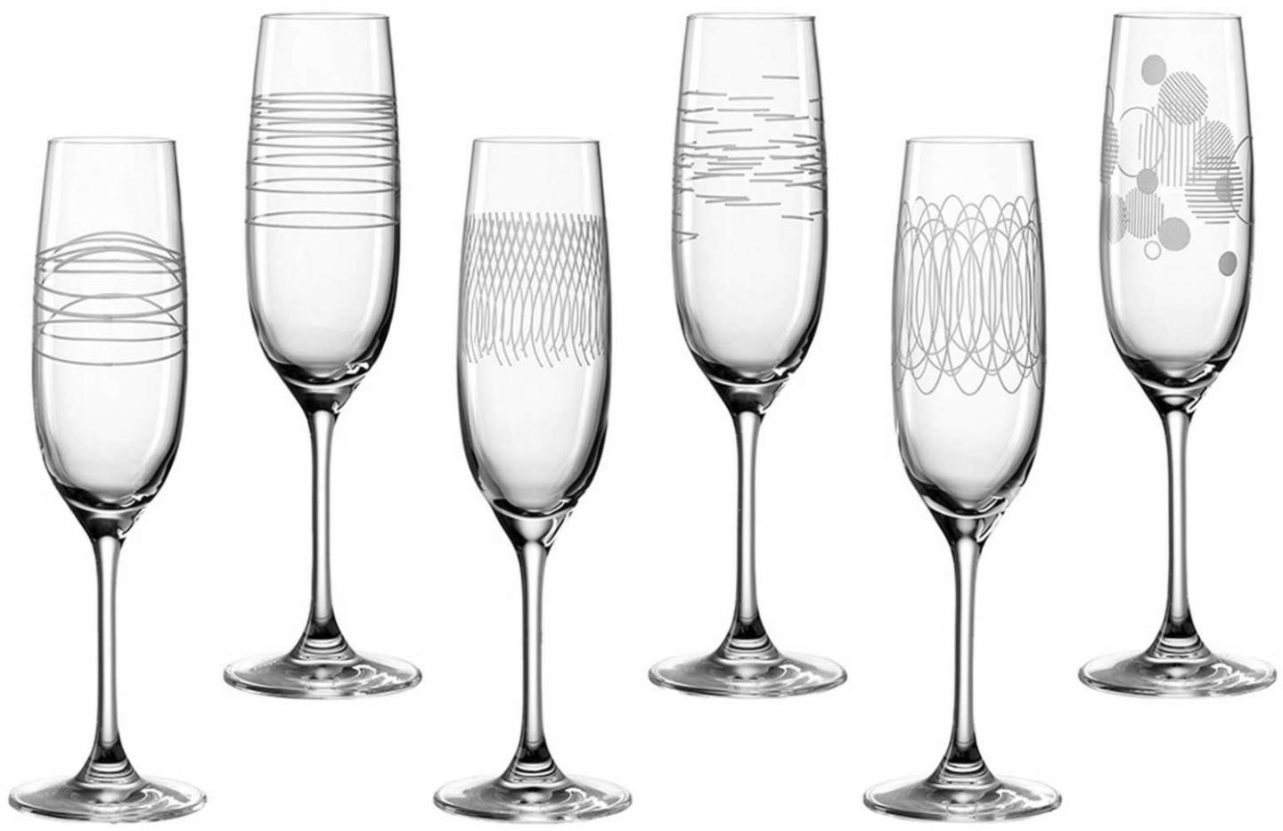 Leonardo Champagne glass CASELLA, set of 6 with engraving, crystal glass, clear, 130 ml, 061798 Verres à champagne