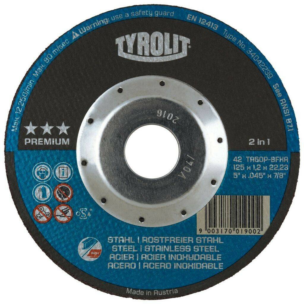 Tyrolit Deep Cut Protection steelstainless steel 125x1,2x22,23mm A 46 Q BFP Disques à tronçonner