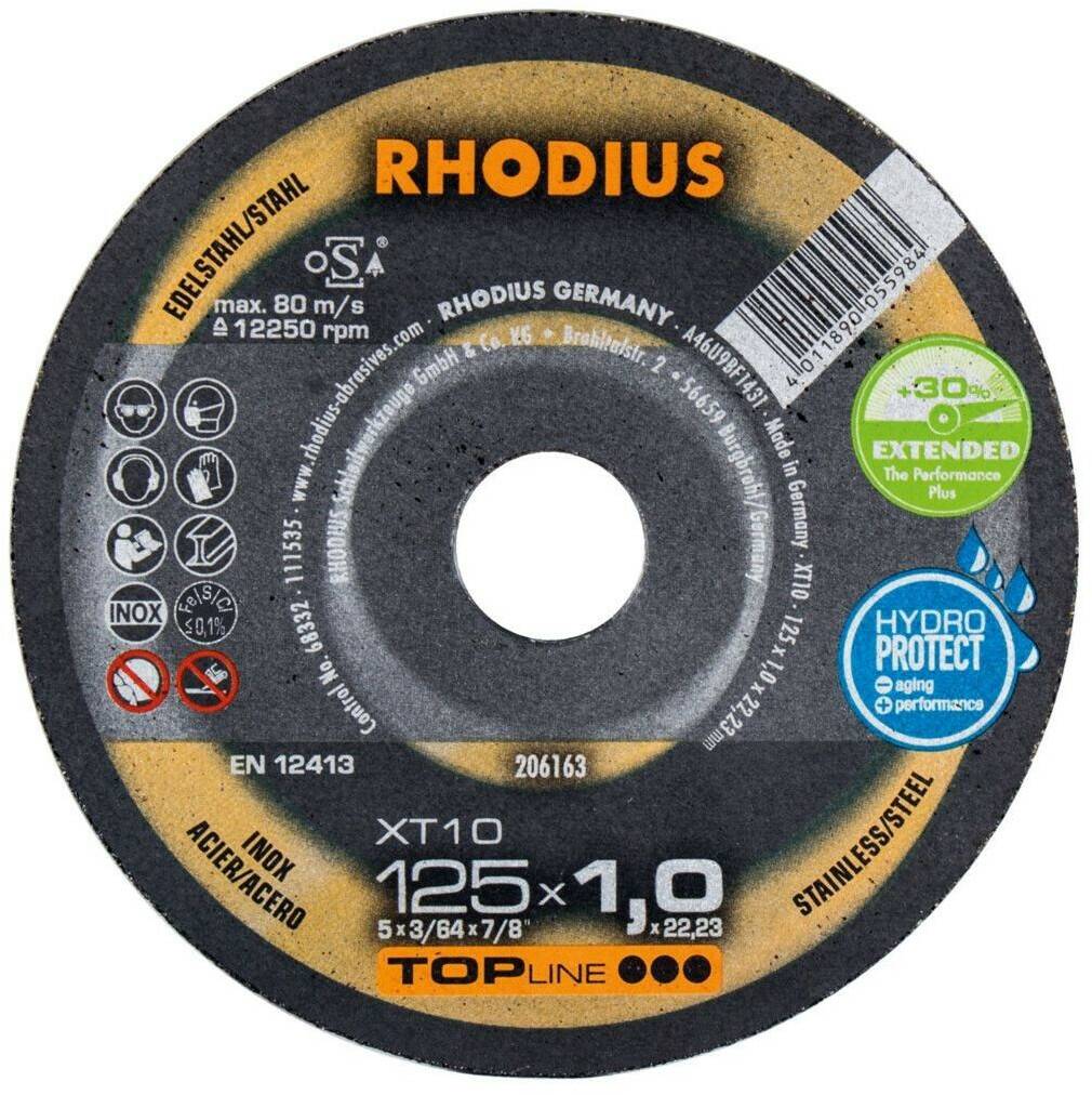 RHODIUS TOPline x T10 PACK Extra thin 125 x 1,0 x 22,23 mm piece 25 Disques à tronçonner