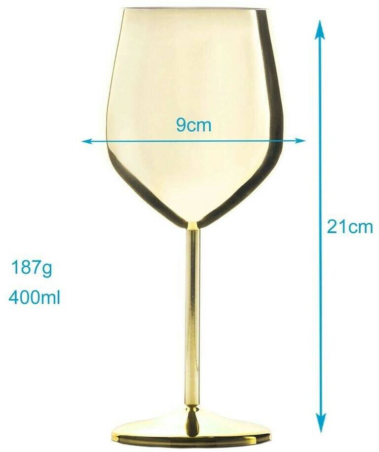 Intirilife 2x wine glasses made of stainless steel in shiny gold - 21 x 9 cm - 400 ml - break-proof robust wine goblets wine glass unbreakable gift set goblet Verres à vin