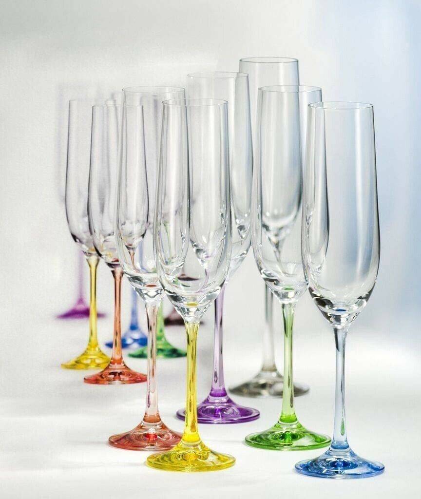 Bohemia Rainbow champagne glasses crystal, champagne glass, multi-ed, 190 ml, set of 6 Verres à champagne